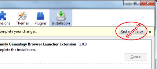 Firefox Add-ons Restart Firefox button with One Great Family Genealogy Browser Plugin